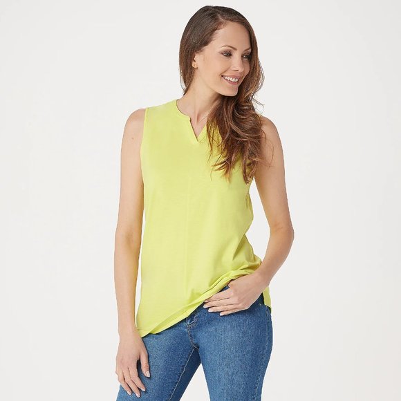 Denim&Co Tops - Women's Knit V-Neck Sleeveless Tunic - Hot Lime